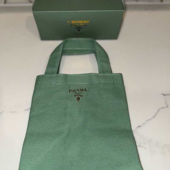 New Authentic Prada Mint Green Mini Canvas Tote - Picture 7 of 10